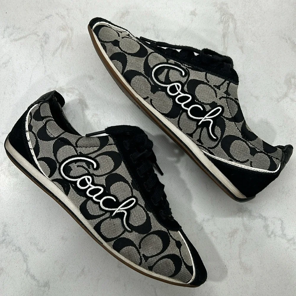 Coach Devin Black Signature Suede Canvas Embroidered Sneakers 8.5 - Picture 1 of 16